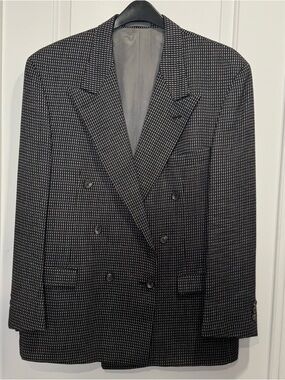 Vintage Provincia- Italian Men's Double-Breasted Dobby Textured Black/Tan Blazer